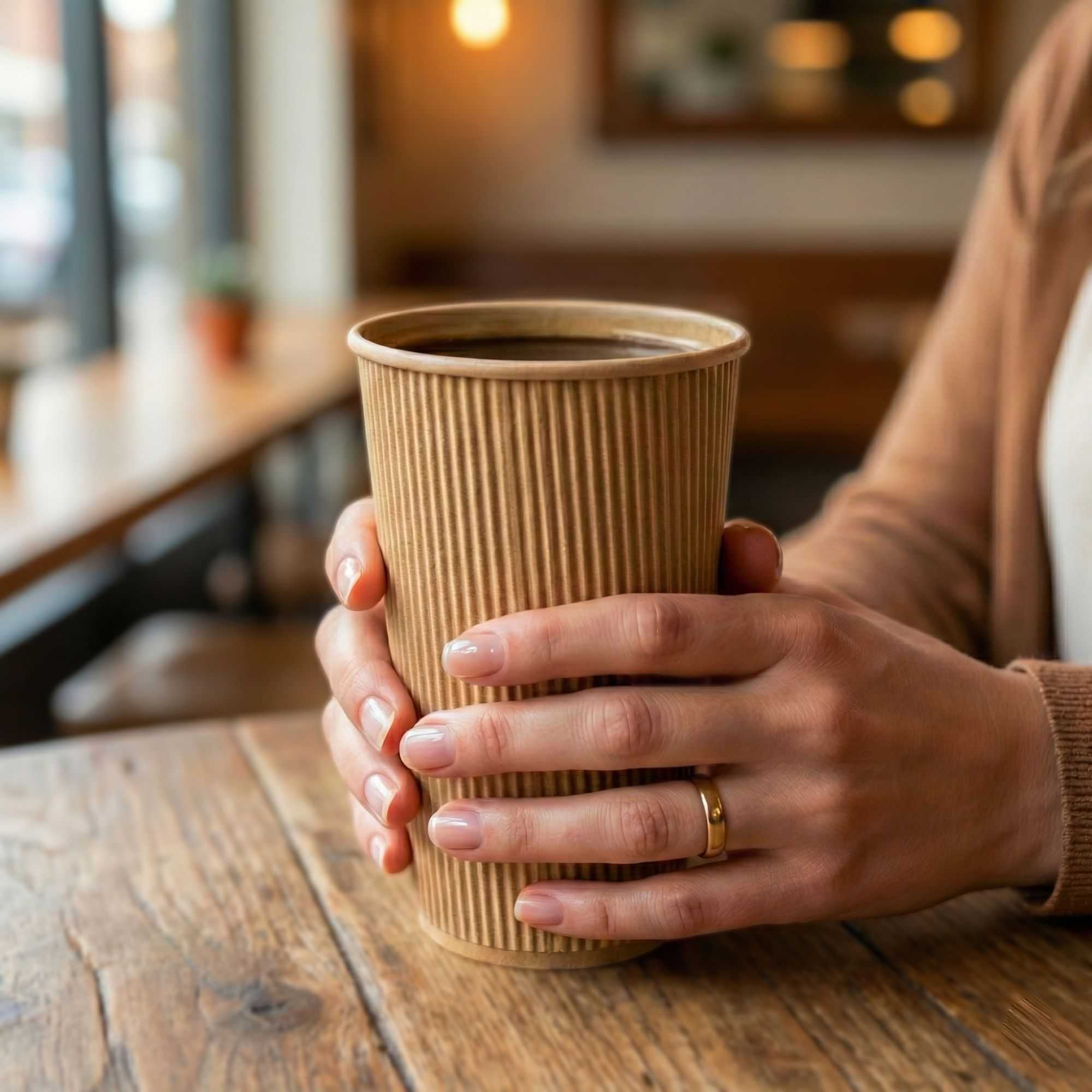 Restpresso 16 oz Kraft Paper Coffee Cup - Ripple Wall - 3 1/2" x 3 1/2" x 5 1/2" - 25 count box