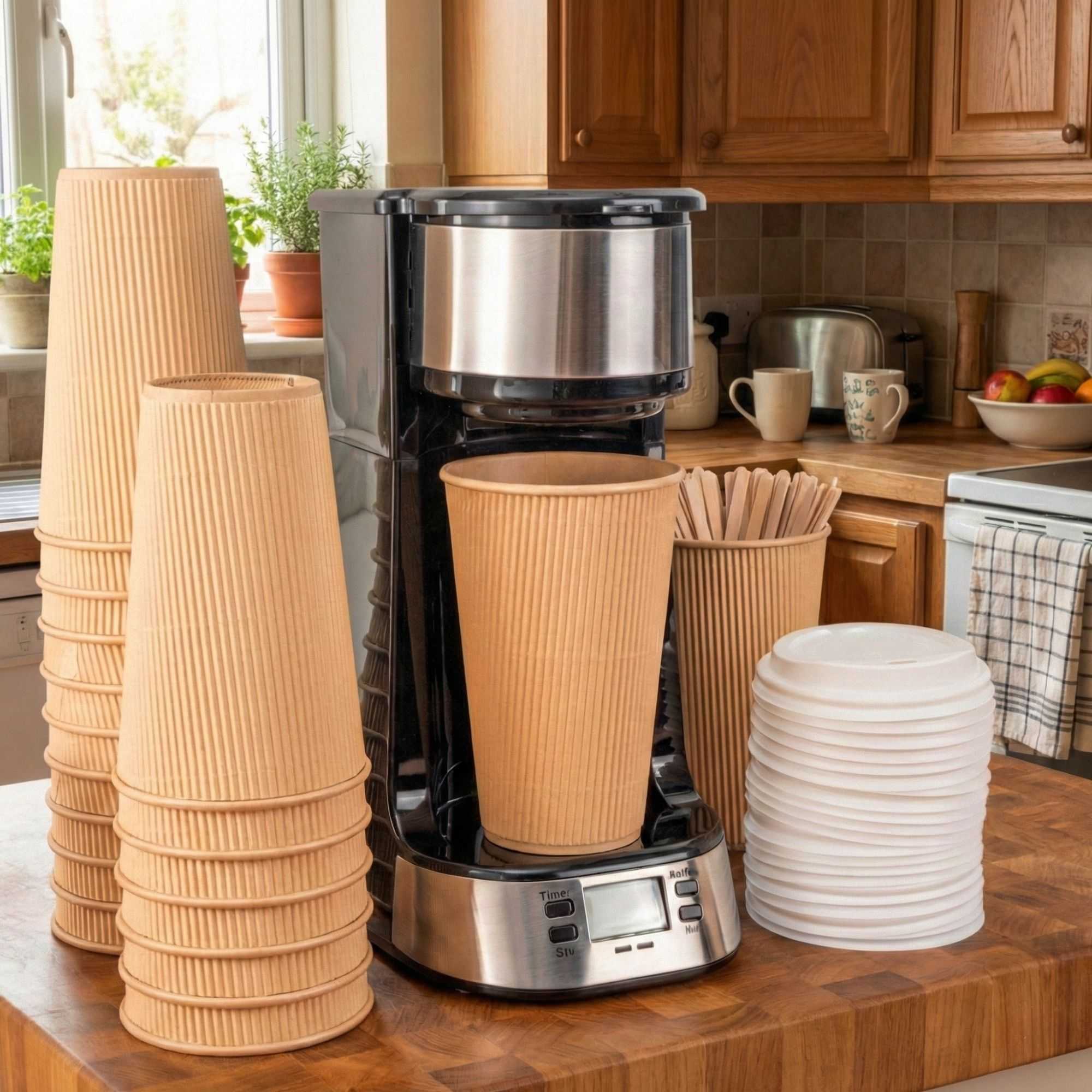 Restpresso 16 oz Kraft Paper Coffee Cup - Ripple Wall - 3 1/2" x 3 1/2" x 5 1/2" - 500 count box