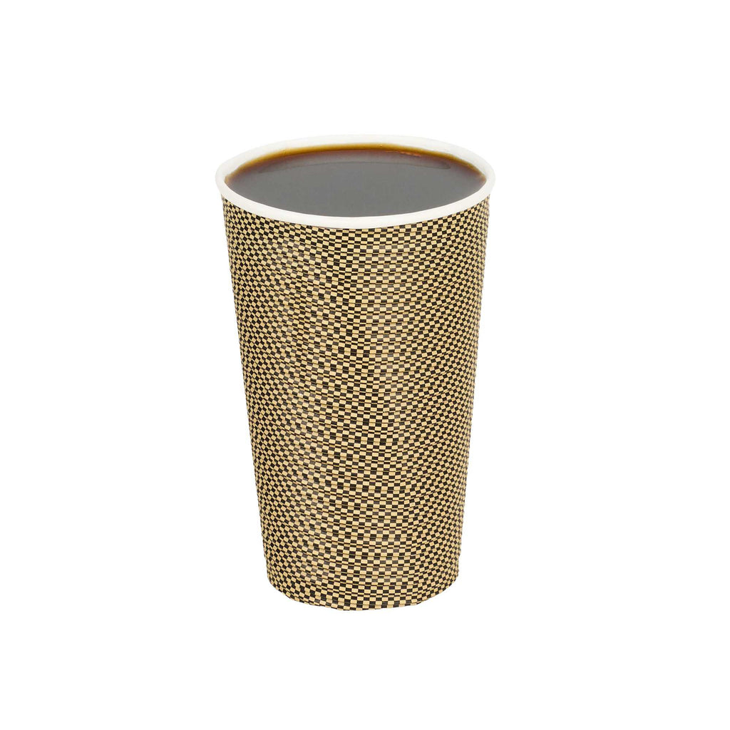 Restpresso 16 oz Mocha Pin Check Paper Coffee Cup - Spiral Wall - 3 1/2" x 3 1/2" x 5 1/2" - 500 count box