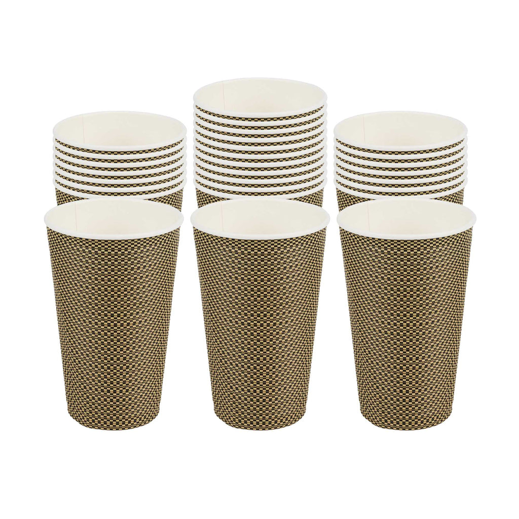 Restpresso 16 oz Mocha Pin Check Paper Coffee Cup - Spiral Wall - 3 1/2" x 3 1/2" x 5 1/2" - 500 count box