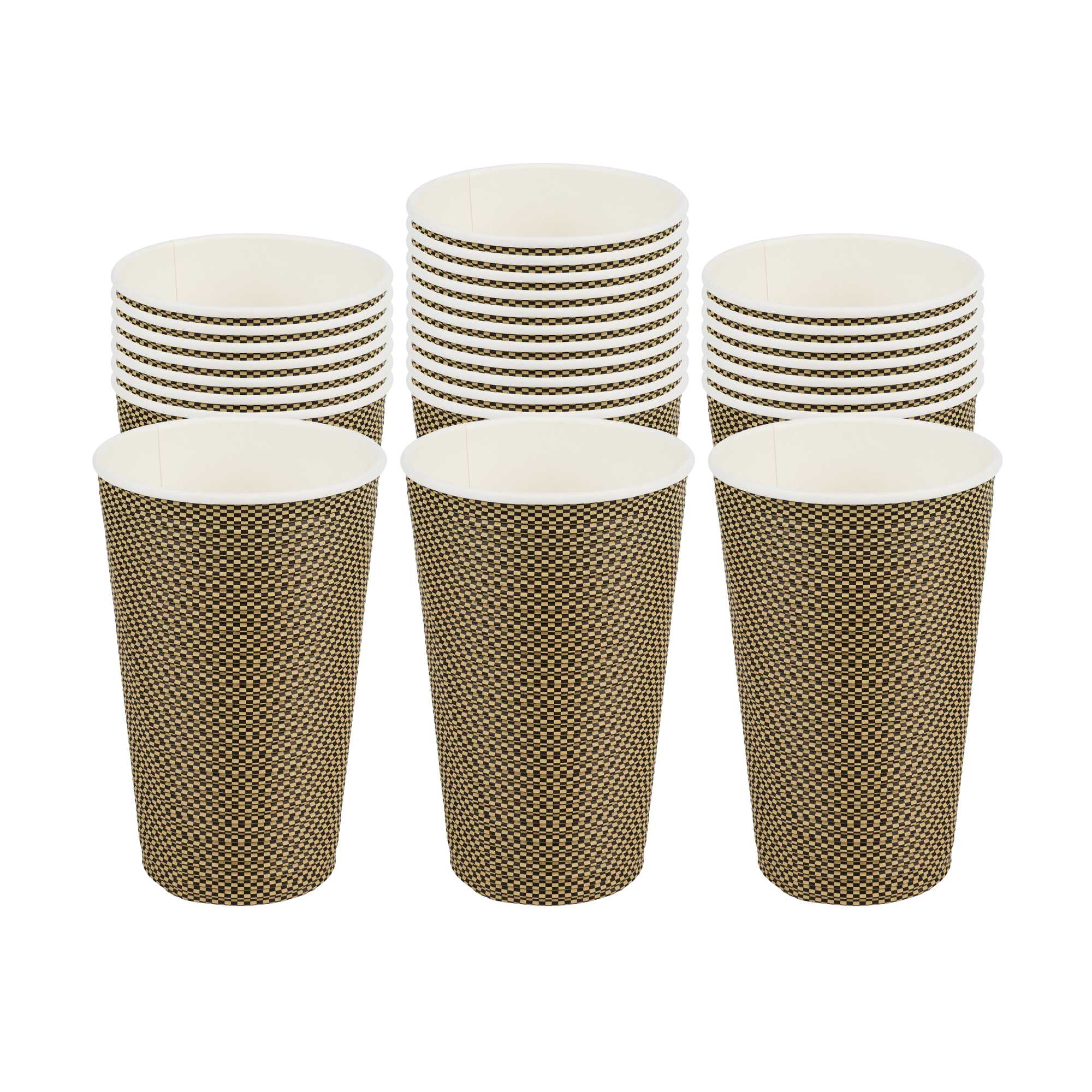 Restpresso 16 oz Mocha Pin Check Paper Coffee Cup - Spiral Wall - 3 1/2" x 3 1/2" x 5 1/2" - 25 count box