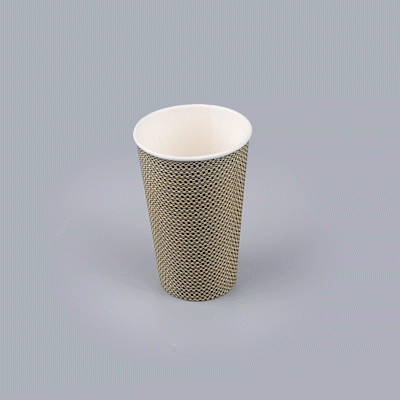 Restpresso 16 oz Mocha Pin Check Paper Coffee Cup - Spiral Wall - 3 1/2" x 3 1/2" x 5 1/2" - 25 count box