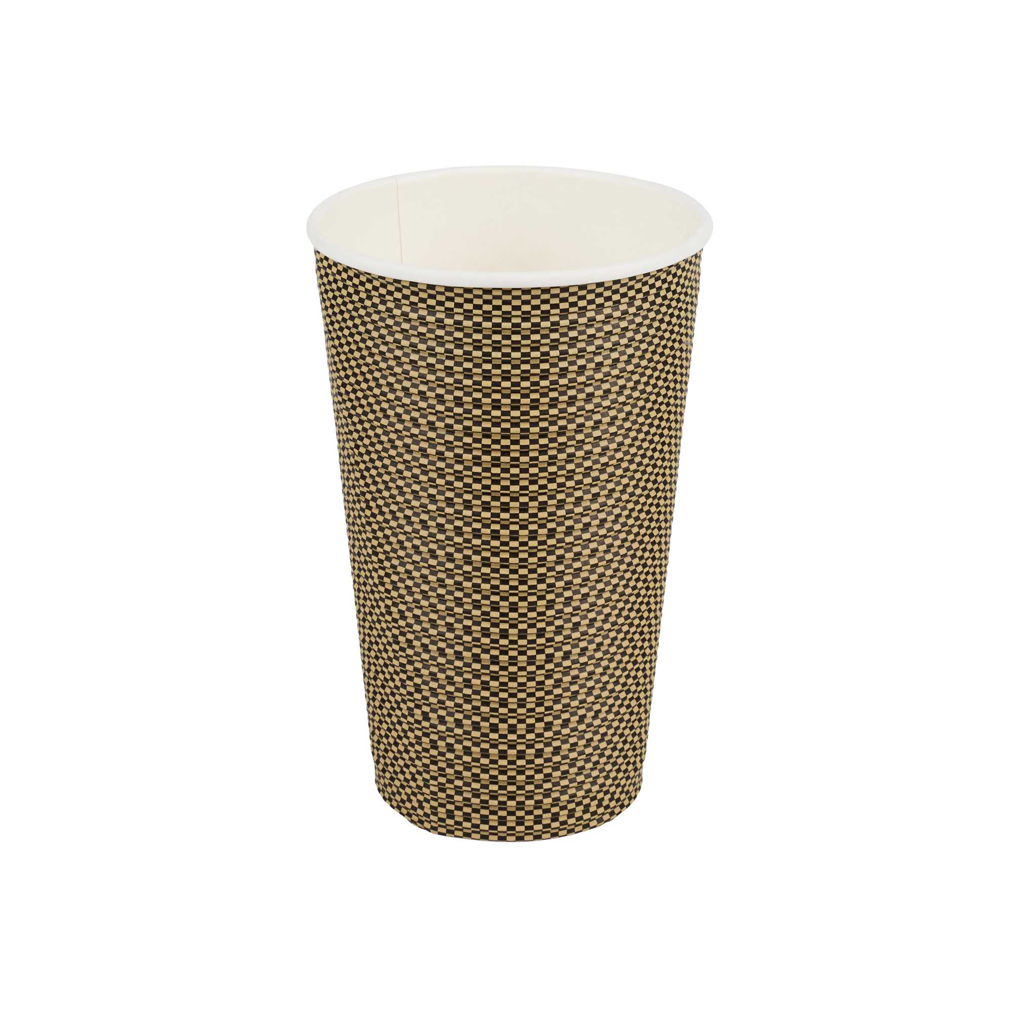 Restpresso 16 oz Mocha Pin Check Paper Coffee Cup - Spiral Wall - 3 1/2" x 3 1/2" x 5 1/2" - 25 count box
