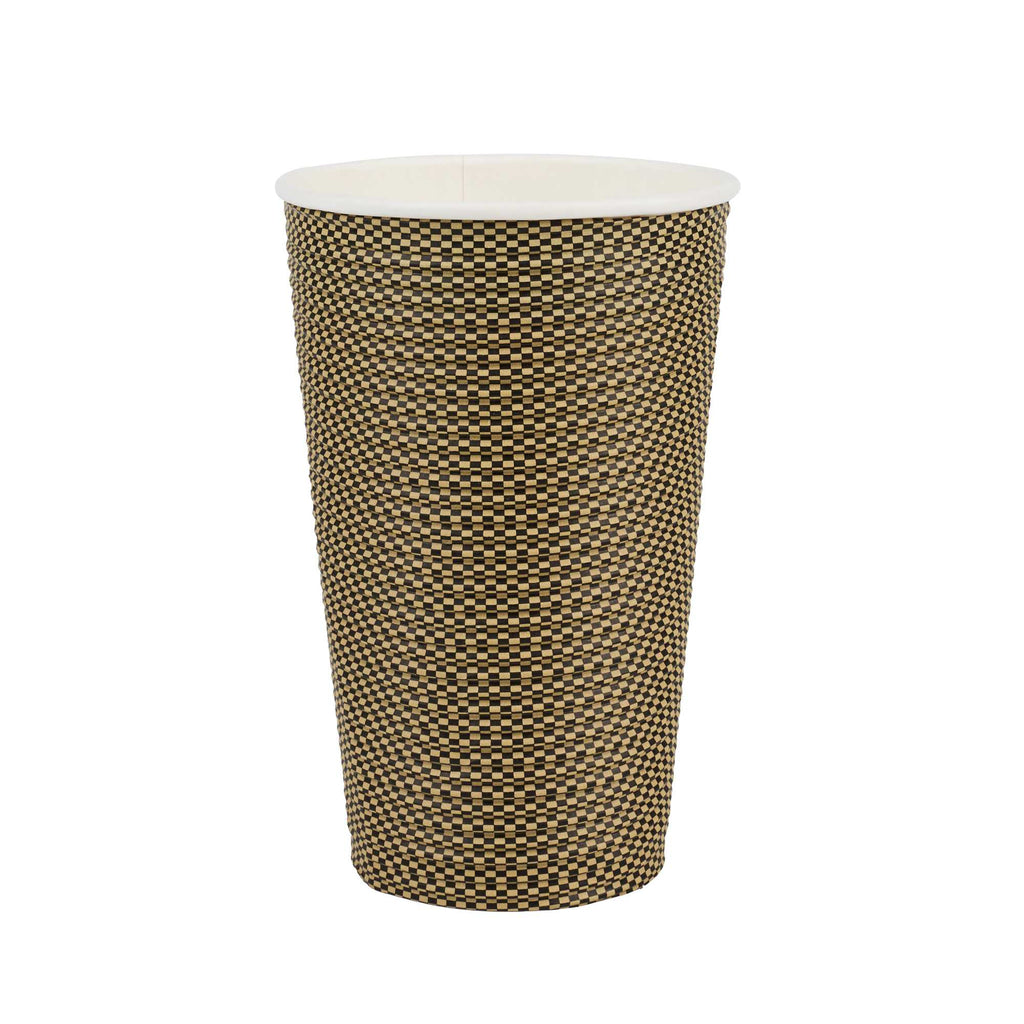 Restpresso 16 oz Mocha Pin Check Paper Coffee Cup - Spiral Wall - 3 1/2" x 3 1/2" x 5 1/2" - 500 count box