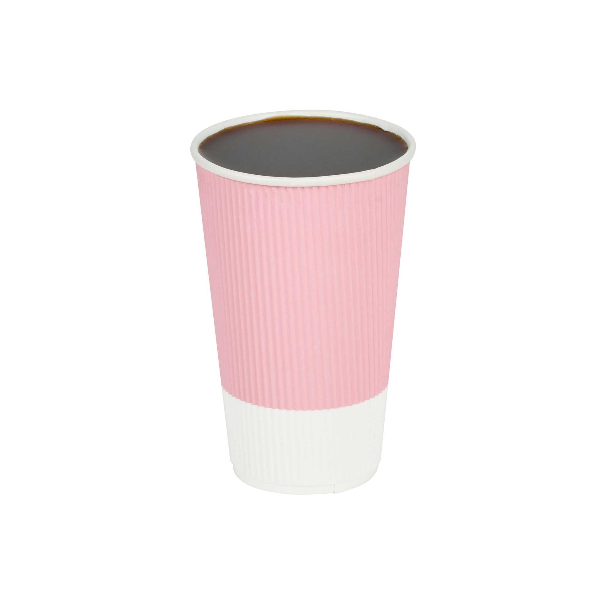 Restpresso 16 oz Light Pink Paper Coffee Cup - Ripple Wall - 3 1/2" x 3 1/2" x 5 1/2" - 25 count box