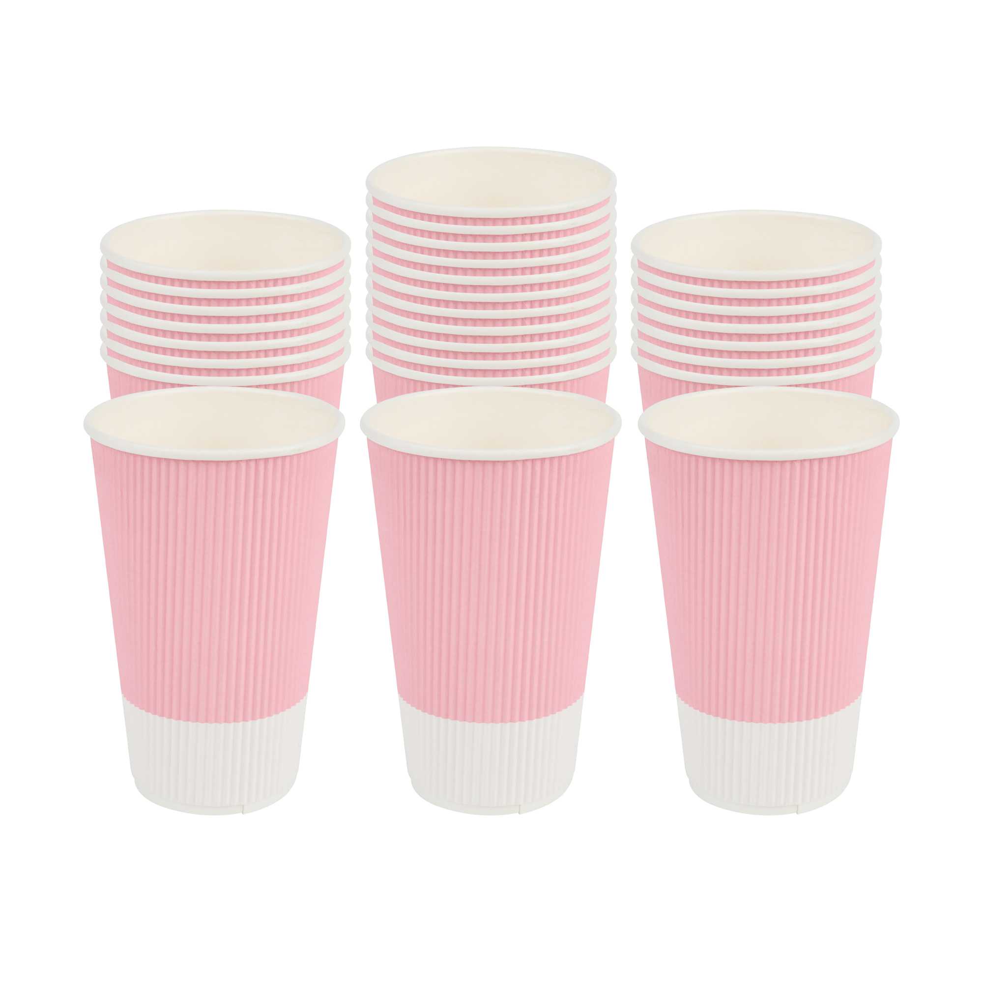 Restpresso 16 oz Light Pink Paper Coffee Cup - Ripple Wall - 3 1/2" x 3 1/2" x 5 1/2" - 25 count box