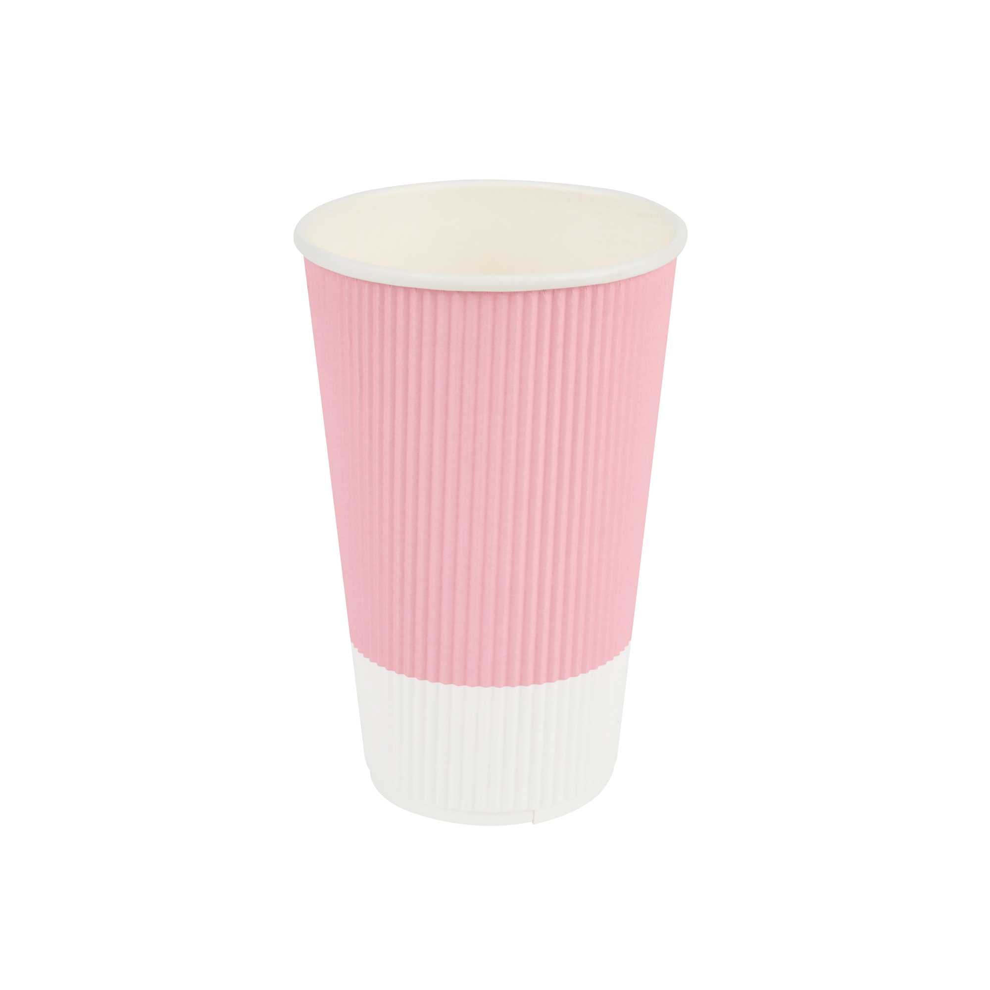 Restpresso 16 oz Light Pink Paper Coffee Cup - Ripple Wall - 3 1/2" x 3 1/2" x 5 1/2" - 25 count box