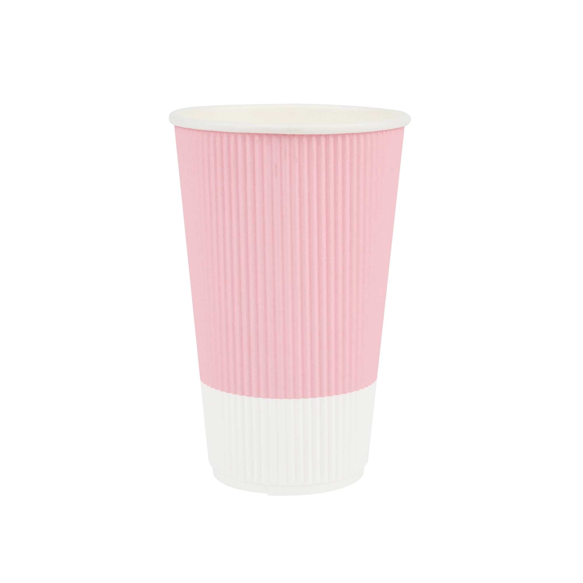 Restpresso 16 oz Light Pink Paper Coffee Cup - Ripple Wall - 3 1/2" x 3 1/2" x 5 1/2" - 25 count box