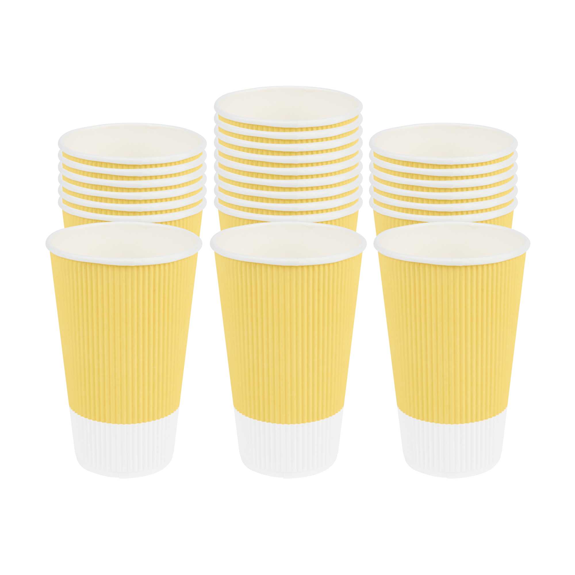 Restpresso 16 oz Light Yellow Paper Coffee Cup - Ripple Wall - 3 1/2" x 3 1/2" x 5 1/2" - 25 count box