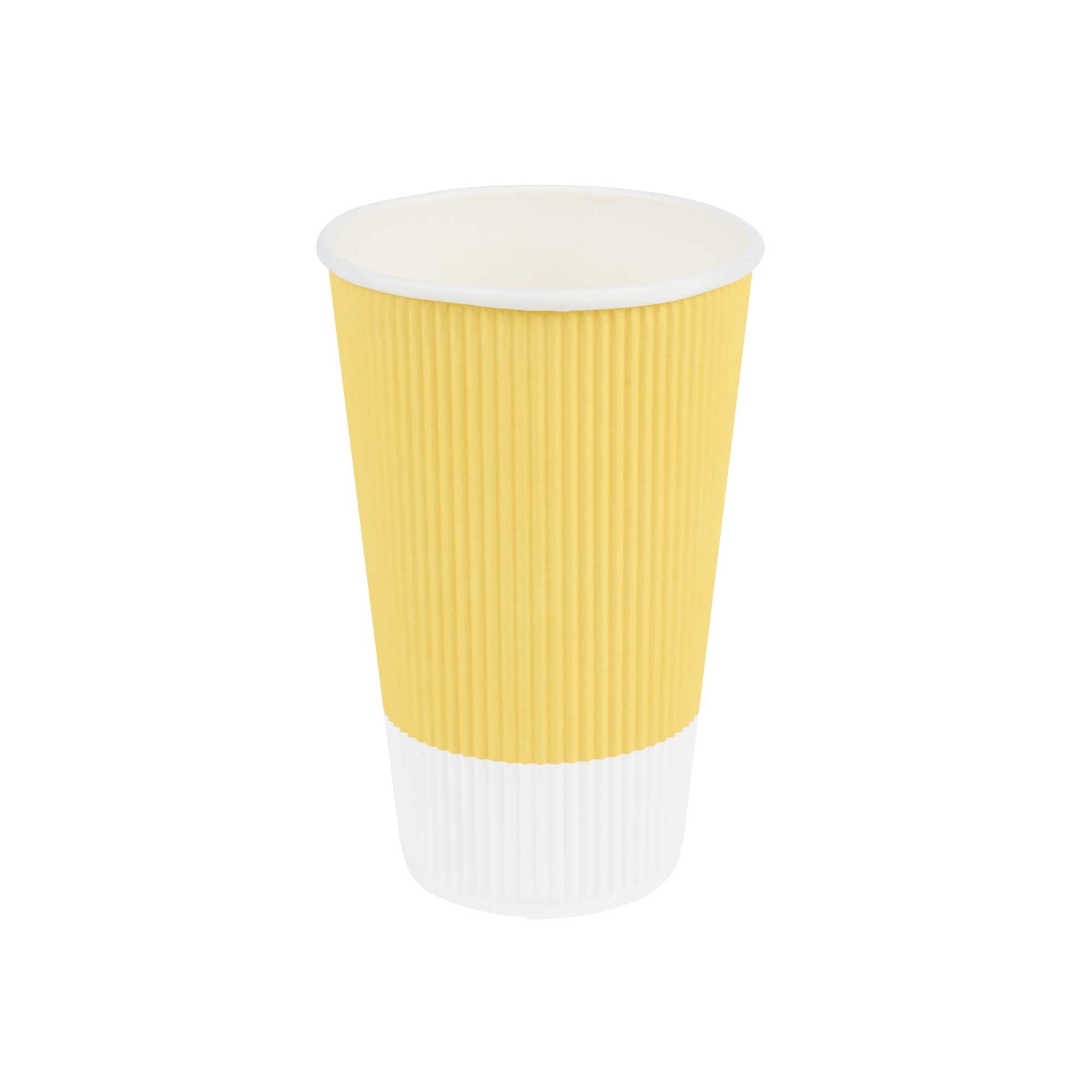 Restpresso 16 oz Light Yellow Paper Coffee Cup - Ripple Wall - 3 1/2" x 3 1/2" x 5 1/2" - 25 count box