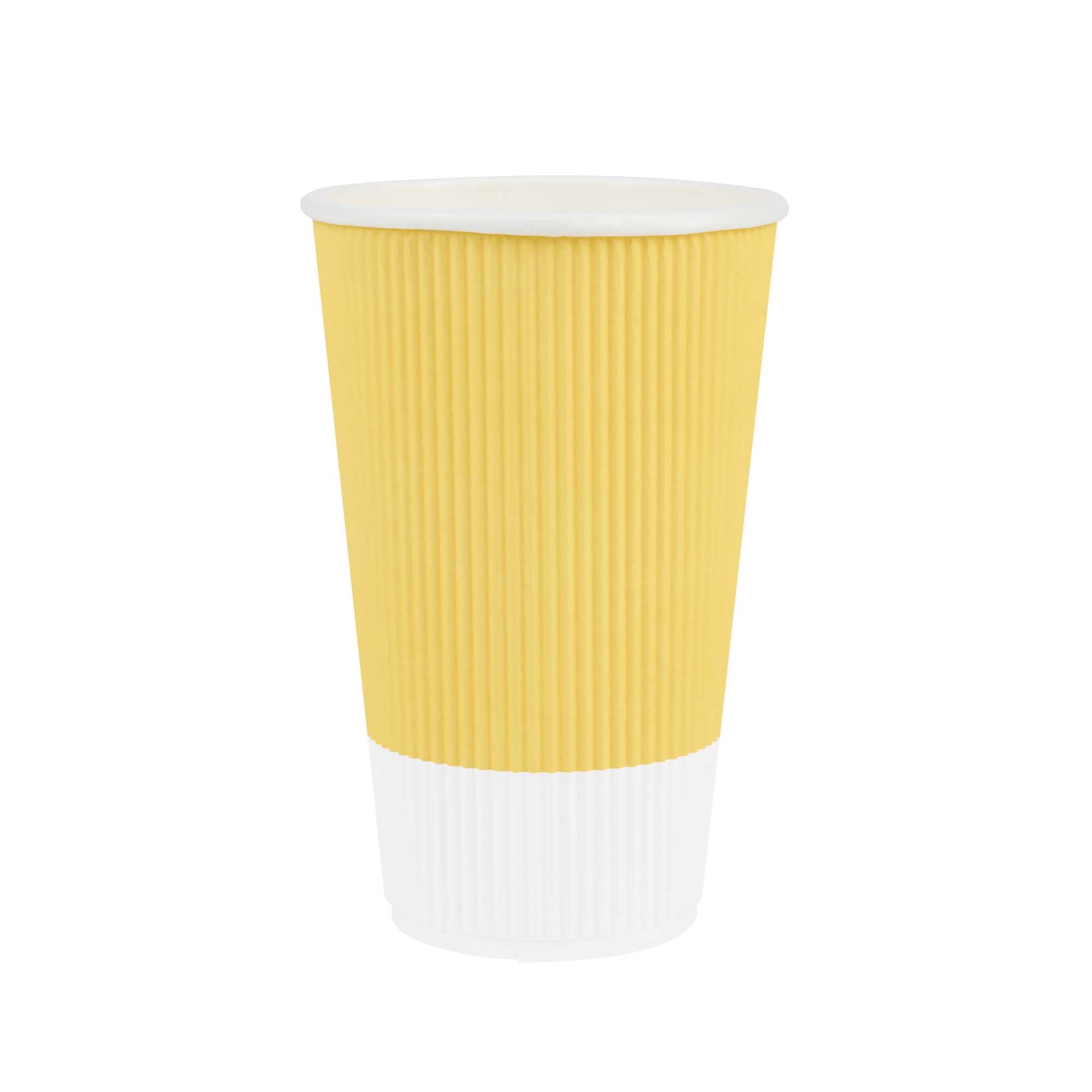 Restpresso 16 oz Light Yellow Paper Coffee Cup - Ripple Wall - 3 1/2" x 3 1/2" x 5 1/2" - 25 count box