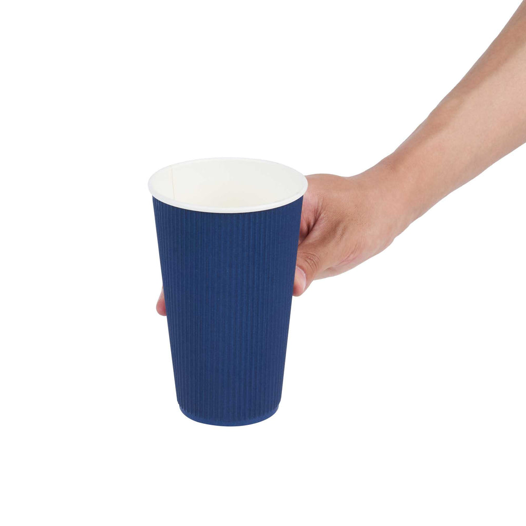 Restpresso 16 oz Midnight Blue Paper Coffee Cup - Ripple Wall - 3 1/2" x 3 1/2" x 5 1/2" - 25 count box