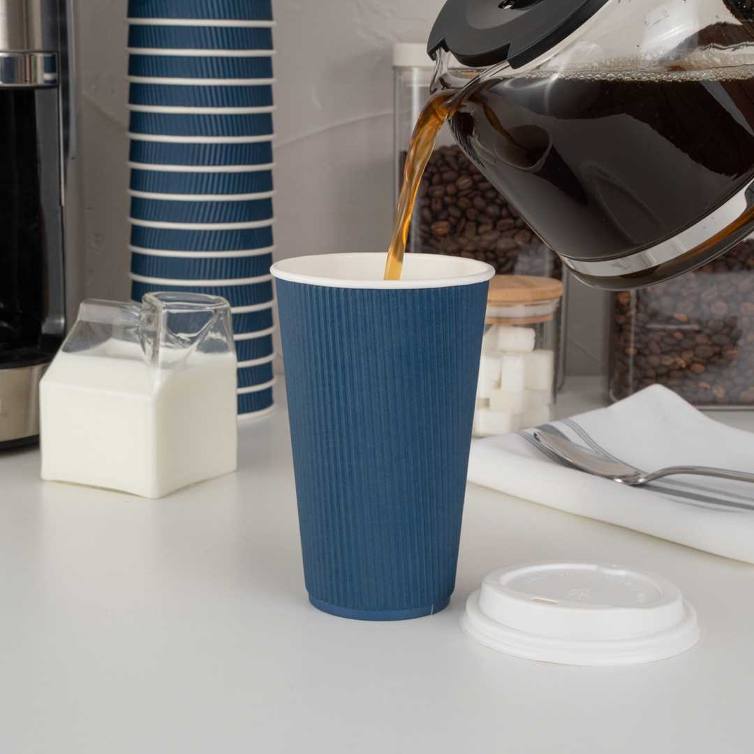 Restpresso 16 oz Midnight Blue Paper Coffee Cup - Ripple Wall - 3 1/2" x 3 1/2" x 5 1/2" - 25 count box