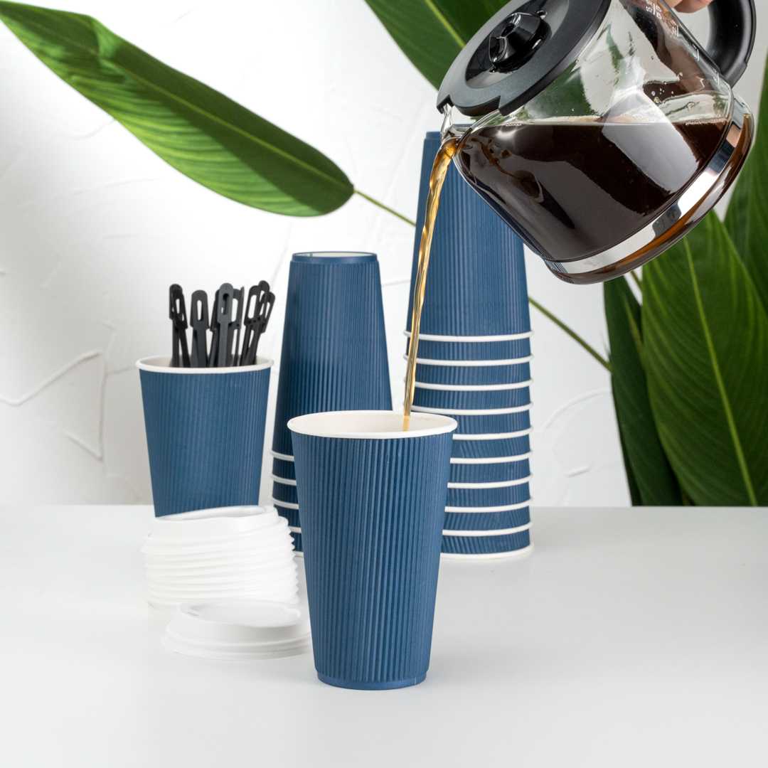 Restpresso 16 oz Midnight Blue Paper Coffee Cup - Ripple Wall - 3 1/2" x 3 1/2" x 5 1/2" - 500 count box