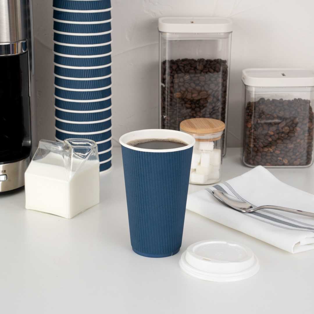 Restpresso 16 oz Midnight Blue Paper Coffee Cup - Ripple Wall - 3 1/2" x 3 1/2" x 5 1/2" - 500 count box