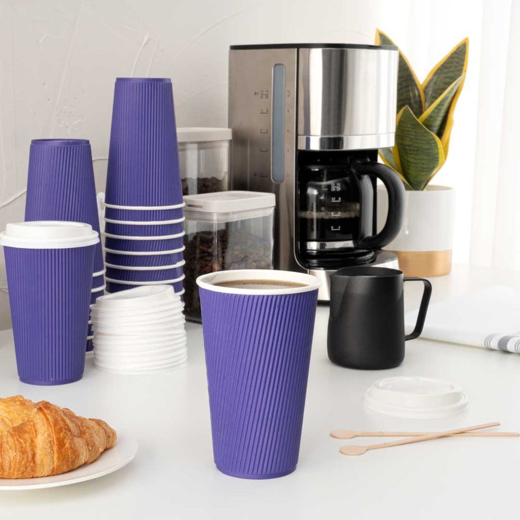 Restpresso 16 oz Royal Purple Paper Coffee Cup - Ripple Wall - 3 1/2" x 3 1/2" x 5 1/2" - 500 count box