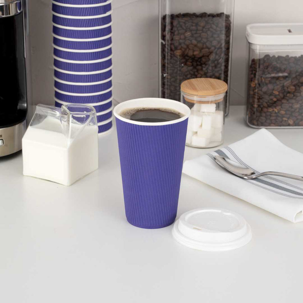 Restpresso 16 oz Royal Purple Paper Coffee Cup - Ripple Wall - 3 1/2" x 3 1/2" x 5 1/2" - 500 count box