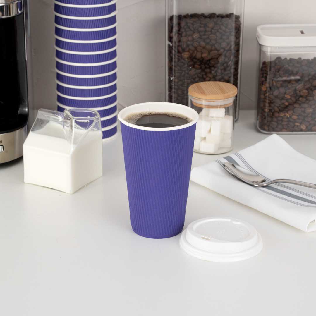 Restpresso 16 oz Royal Purple Paper Coffee Cup - Ripple Wall - 3 1/2" x 3 1/2" x 5 1/2" - 500 count box