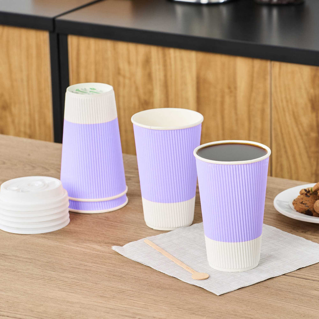 Restpresso 16 oz Light Purple Paper Coffee Cup - Ripple Wall - 3 1/2" x 3 1/2" x 5 1/2" - 25 count box