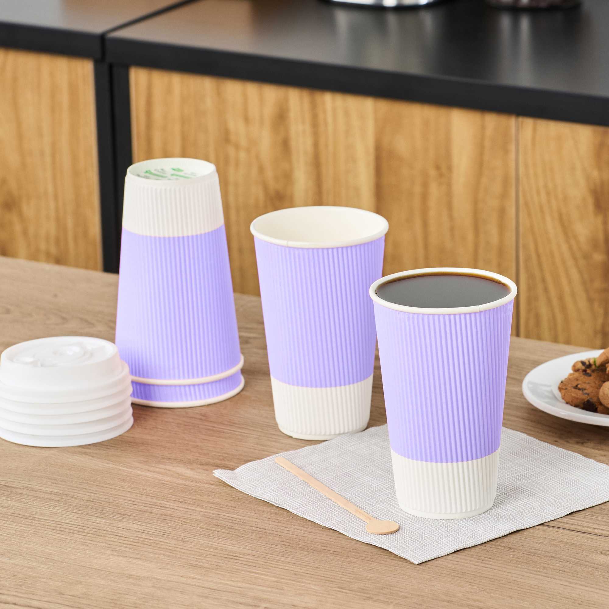 Restpresso 16 oz Light Purple Paper Coffee Cup - Ripple Wall - 3 1/2" x 3 1/2" x 5 1/2" - 25 count box