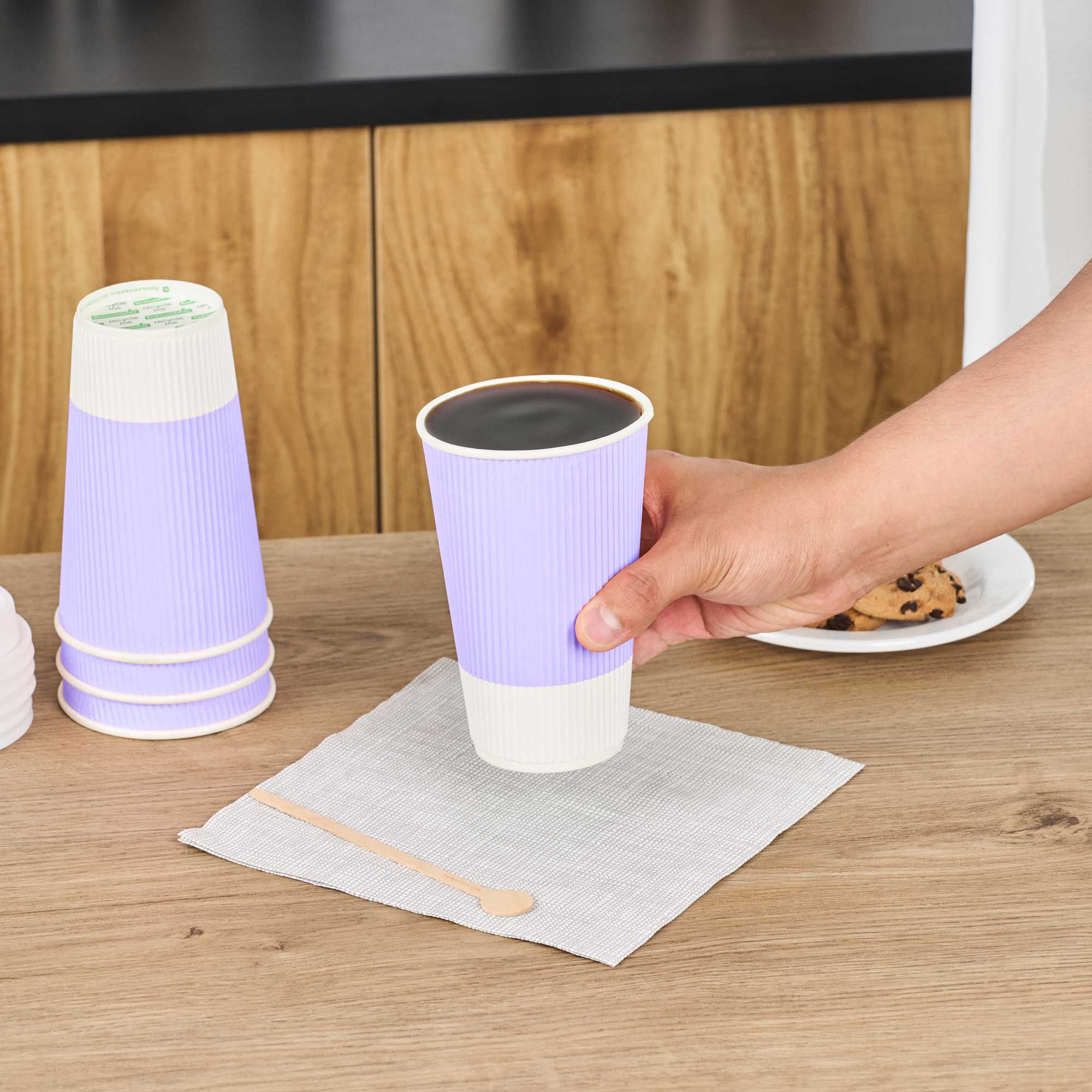 Restpresso 16 oz Light Purple Paper Coffee Cup - Ripple Wall - 3 1/2" x 3 1/2" x 5 1/2" - 25 count box
