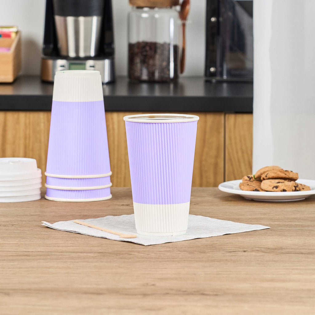 Restpresso 16 oz Light Purple Paper Coffee Cup - Ripple Wall - 3 1/2" x 3 1/2" x 5 1/2" - 25 count box