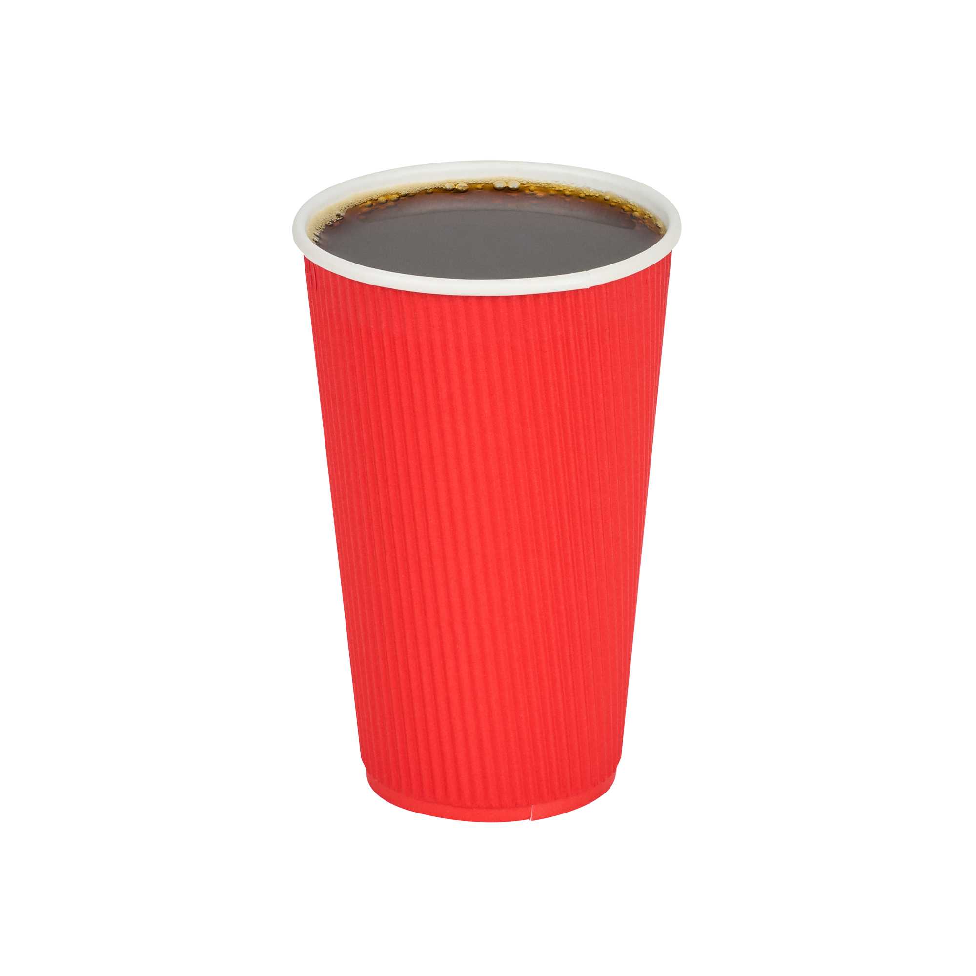 Restpresso 16 oz Red Paper Coffee Cup - Ripple Wall - 3 1/2" x 3 1/2" x 5 1/2" - 25 count box