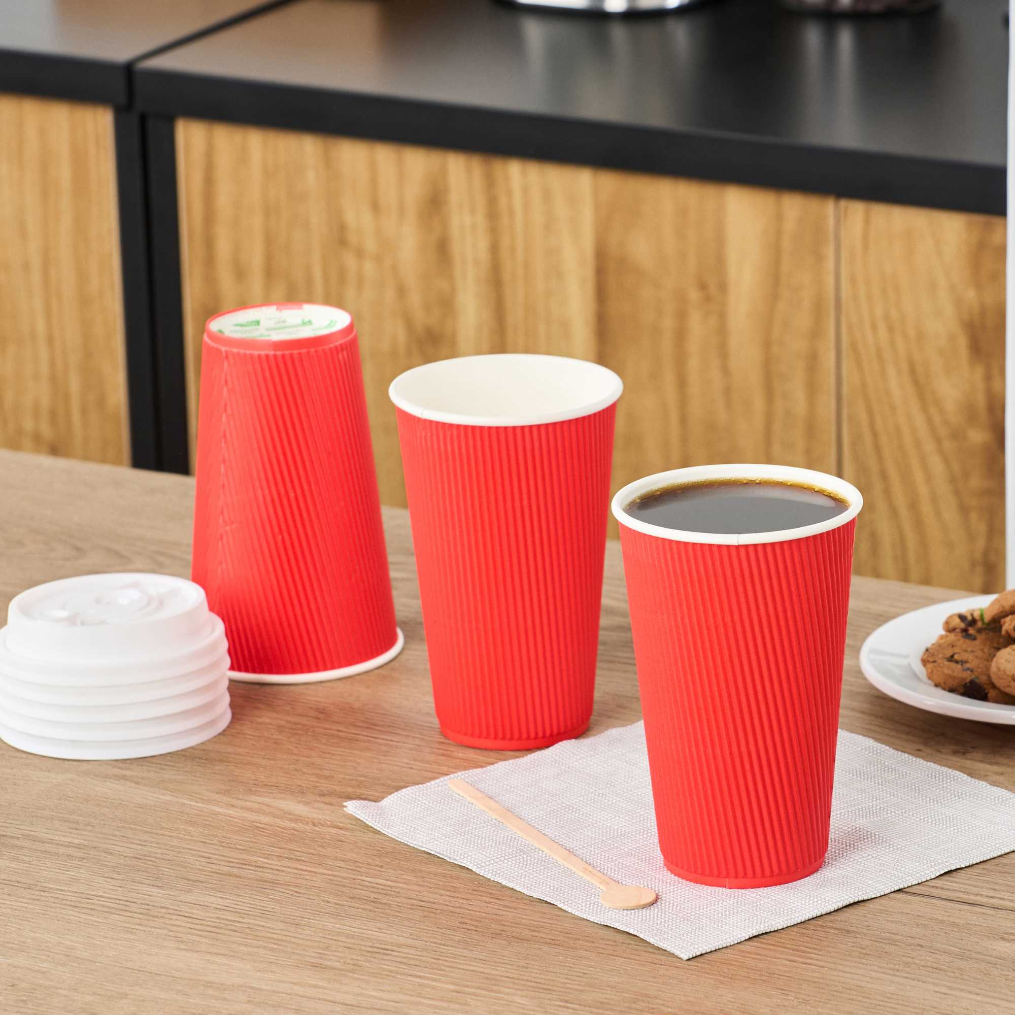 Restpresso 16 oz Red Paper Coffee Cup - Ripple Wall - 3 1/2" x 3 1/2" x 5 1/2" - 25 count box
