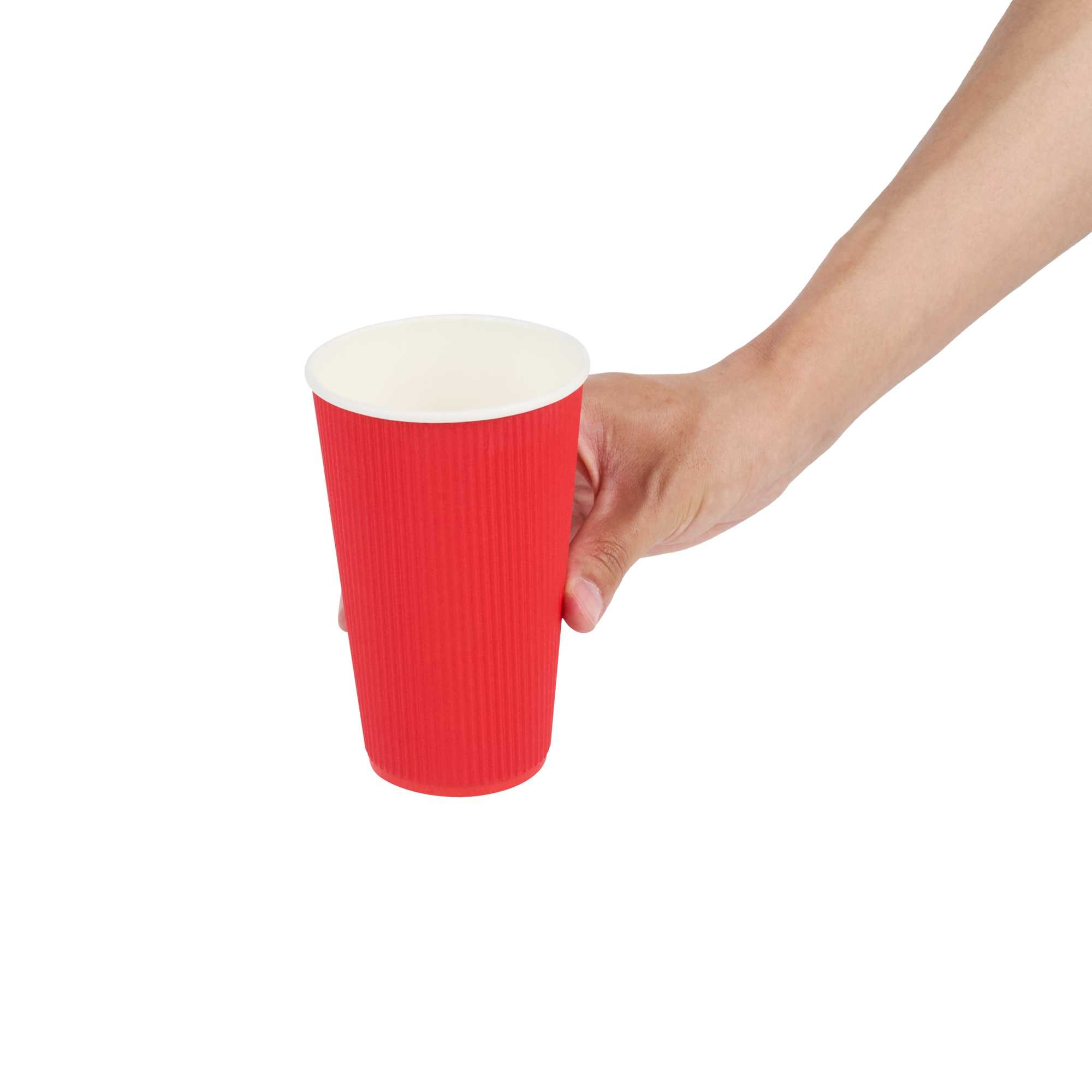 Restpresso 16 oz Red Paper Coffee Cup - Ripple Wall - 3 1/2" x 3 1/2" x 5 1/2" - 25 count box