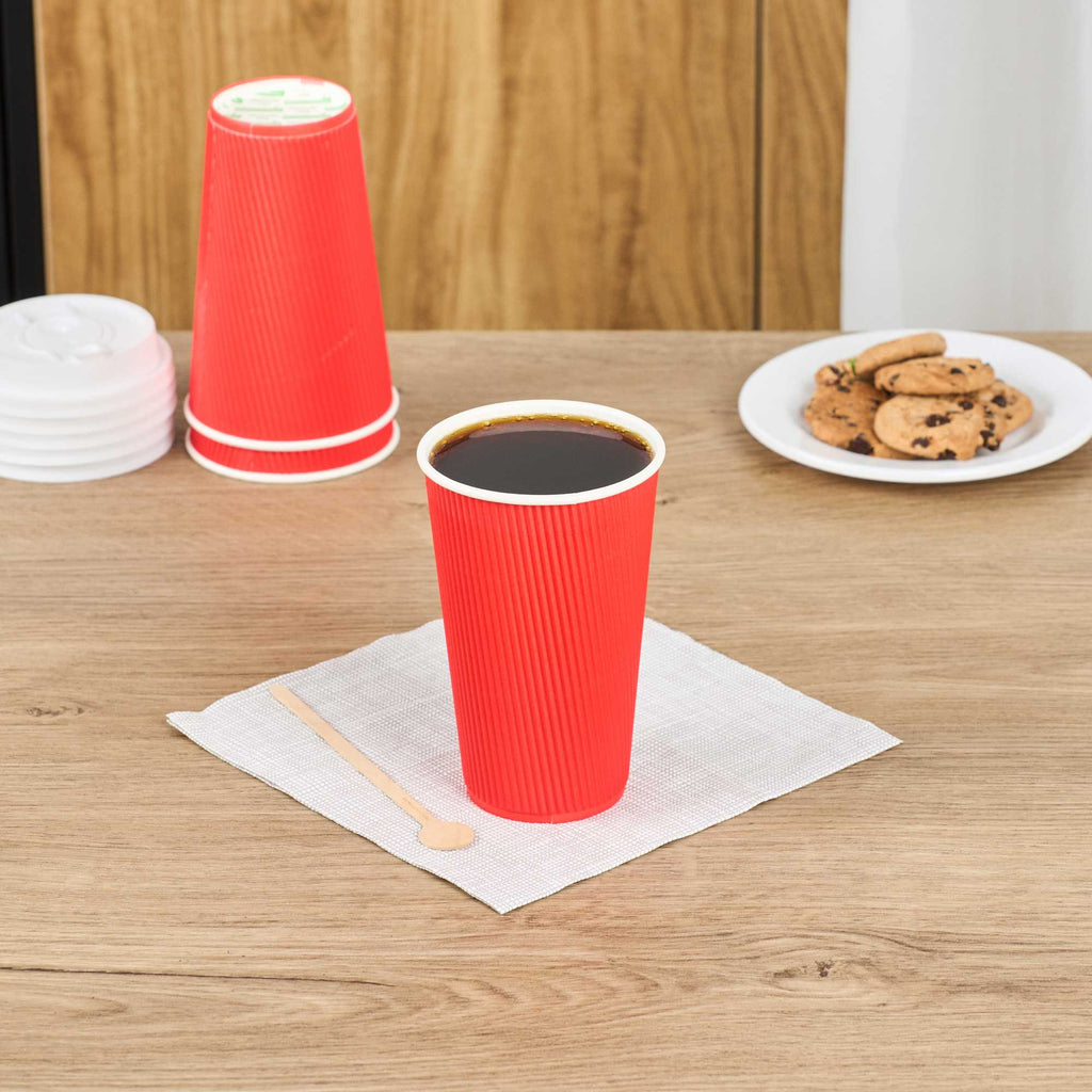 Restpresso 16 oz Red Paper Coffee Cup - Ripple Wall - 3 1/2" x 3 1/2" x 5 1/2" - 25 count box