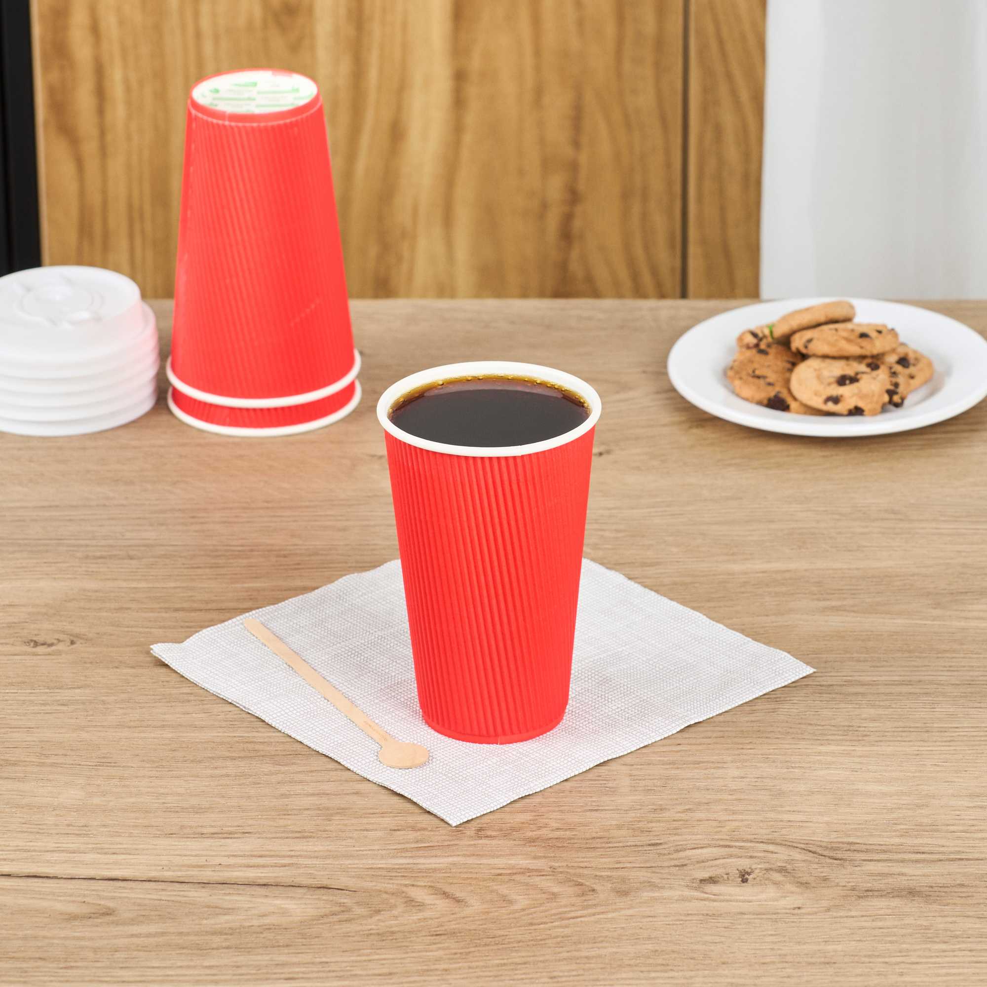 Restpresso 16 oz Red Paper Coffee Cup - Ripple Wall - 3 1/2" x 3 1/2" x 5 1/2" - 25 count box