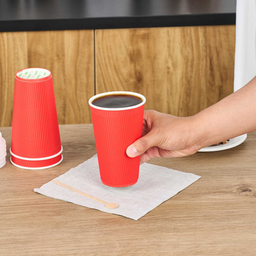 Restpresso 16 oz Red Paper Coffee Cup - Ripple Wall - 3 1/2" x 3 1/2" x 5 1/2" - 500 count box