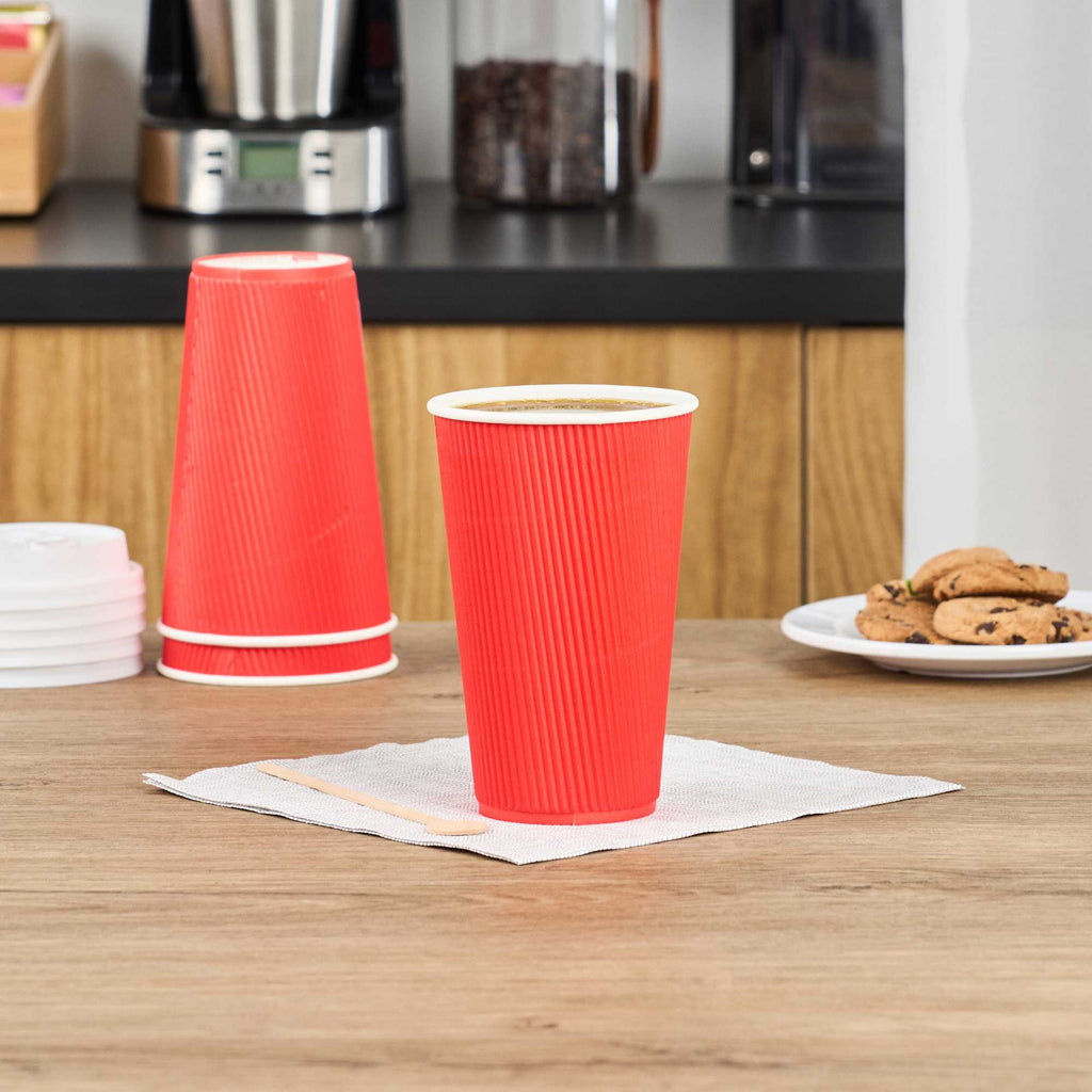 Restpresso 16 oz Red Paper Coffee Cup - Ripple Wall - 3 1/2" x 3 1/2" x 5 1/2" - 500 count box
