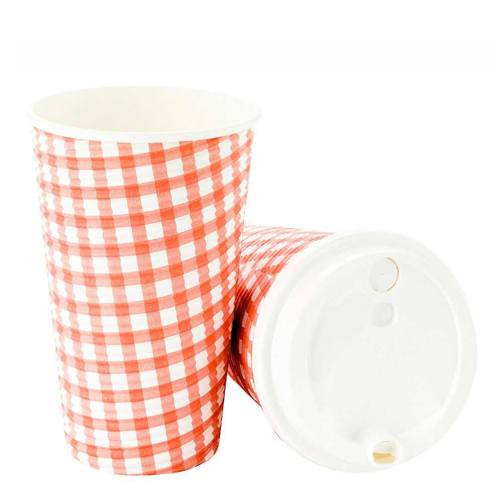 Restpresso 16 oz Picnic Print Paper Coffee Cup - Spiral Wall - 3 1/2" x 3 1/2" x 5 1/2" - 25 count box