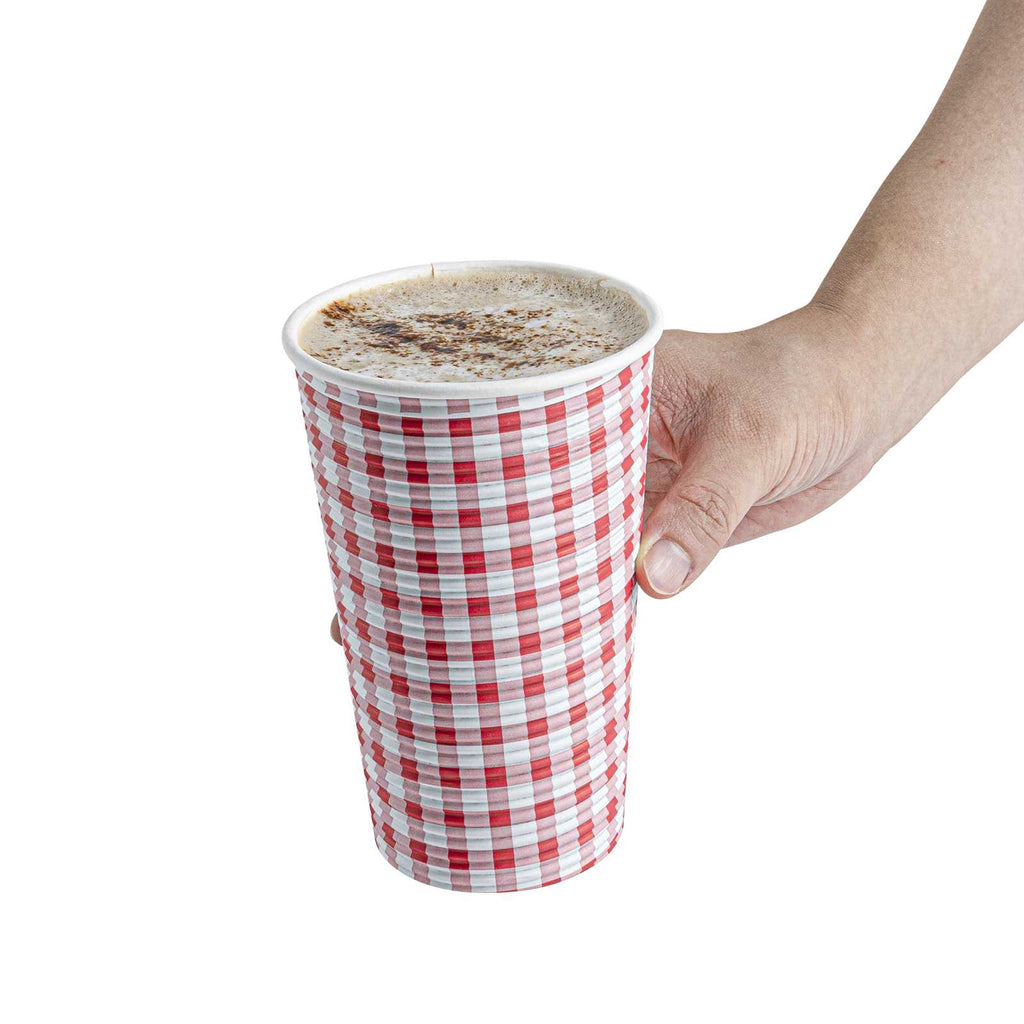 Restpresso 16 oz Picnic Print Paper Coffee Cup - Spiral Wall - 3 1/2" x 3 1/2" x 5 1/2" - 500 count box