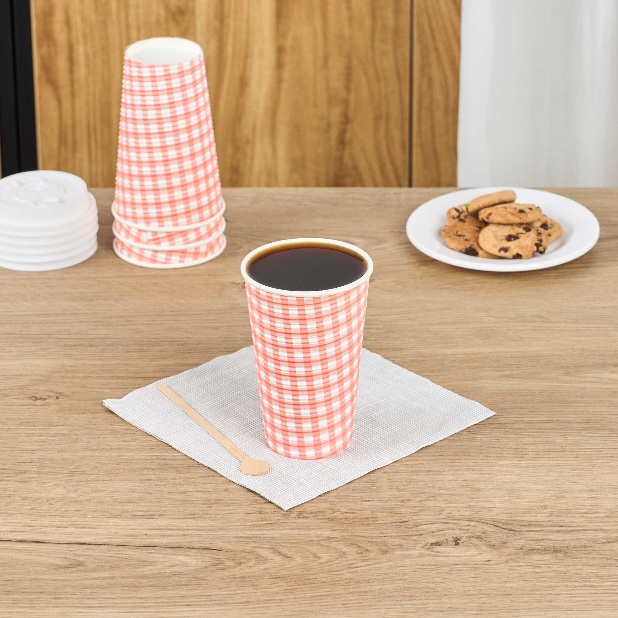 Restpresso 16 oz Picnic Print Paper Coffee Cup - Spiral Wall - 3 1/2" x 3 1/2" x 5 1/2" - 500 count box