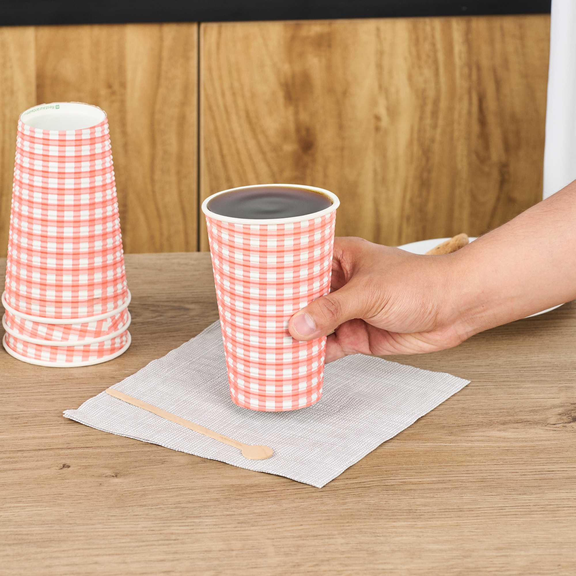 Restpresso 16 oz Picnic Print Paper Coffee Cup - Spiral Wall - 3 1/2" x 3 1/2" x 5 1/2" - 500 count box