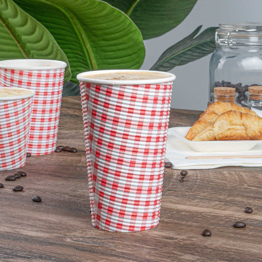 Restpresso 16 oz Picnic Print Paper Coffee Cup - Spiral Wall - 3 1/2" x 3 1/2" x 5 1/2" - 500 count box