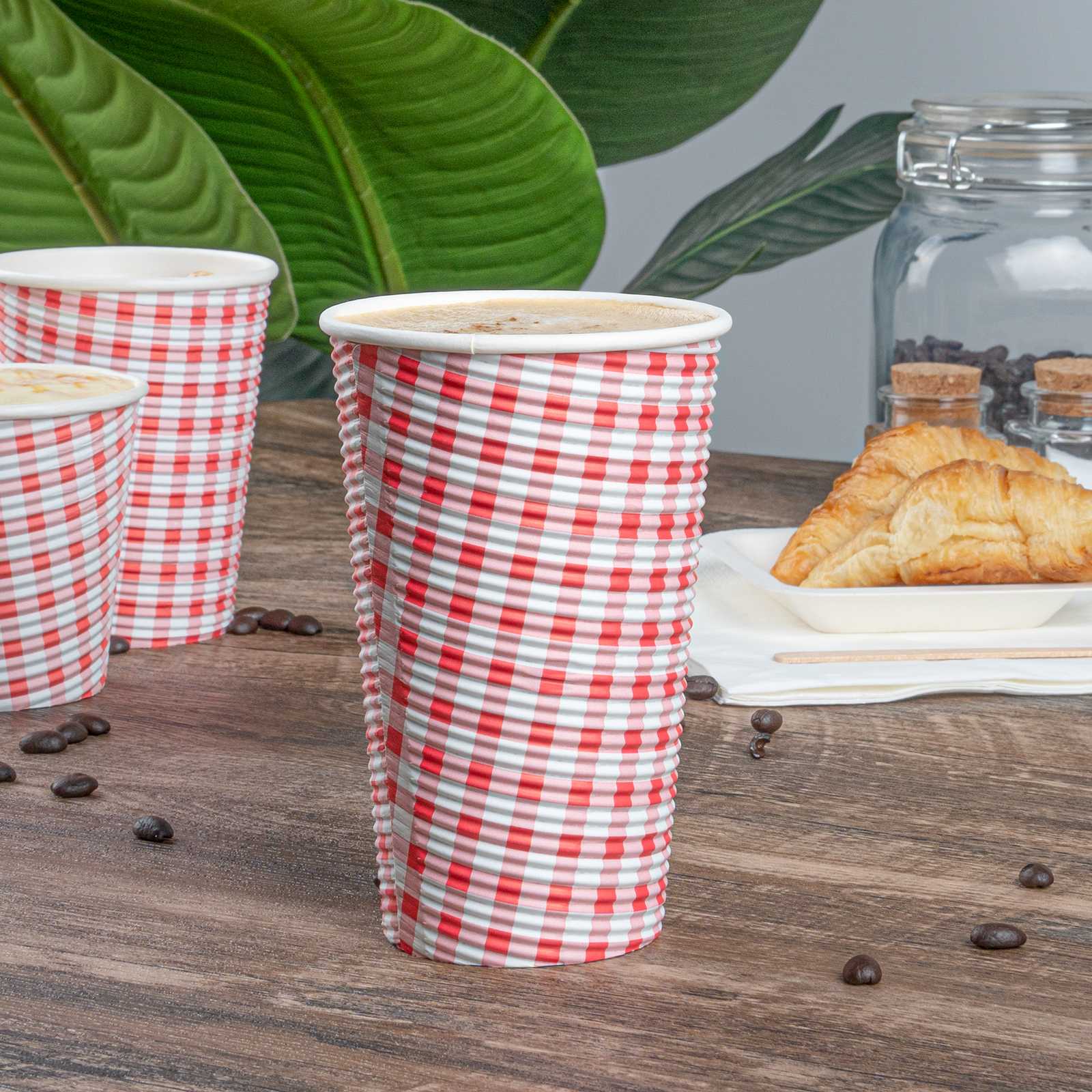 Restpresso 16 oz Picnic Print Paper Coffee Cup - Spiral Wall - 3 1/2" x 3 1/2" x 5 1/2" - 500 count box