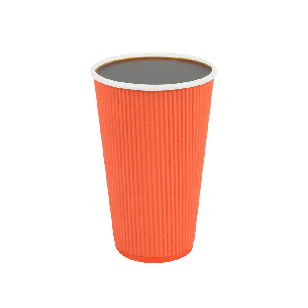 Restpresso 16 oz Tangerine Orange Paper Coffee Cup - Ripple Wall - 3 1/2" x 3 1/2" x 5 1/2" - 25 count box