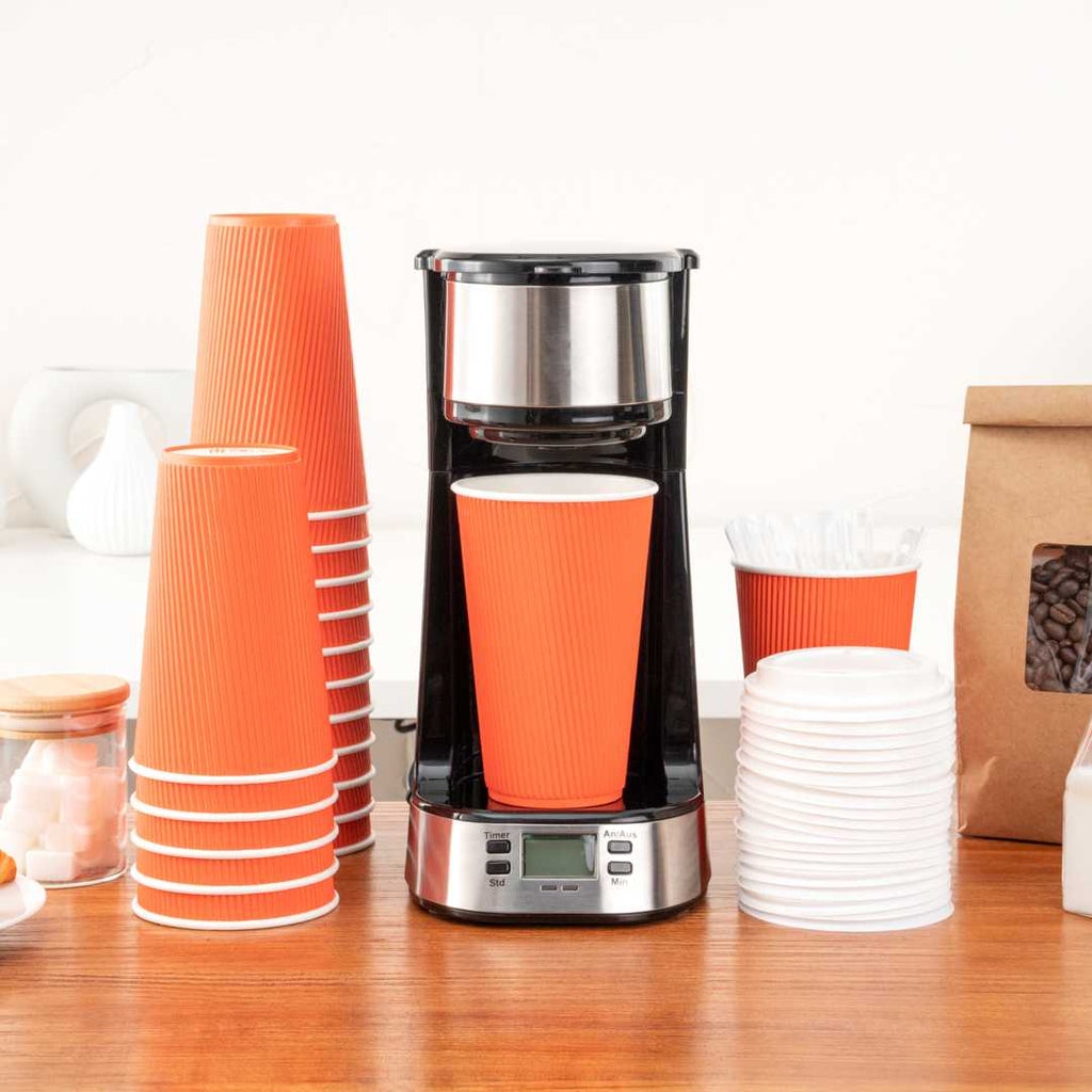 Restpresso 16 oz Tangerine Orange Paper Coffee Cup - Ripple Wall - 3 1/2" x 3 1/2" x 5 1/2" - 25 count box