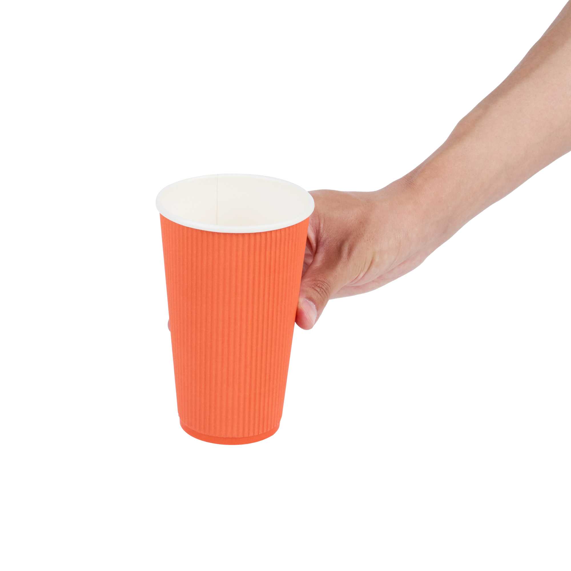 Restpresso 16 oz Tangerine Orange Paper Coffee Cup - Ripple Wall - 3 1/2" x 3 1/2" x 5 1/2" - 500 count box