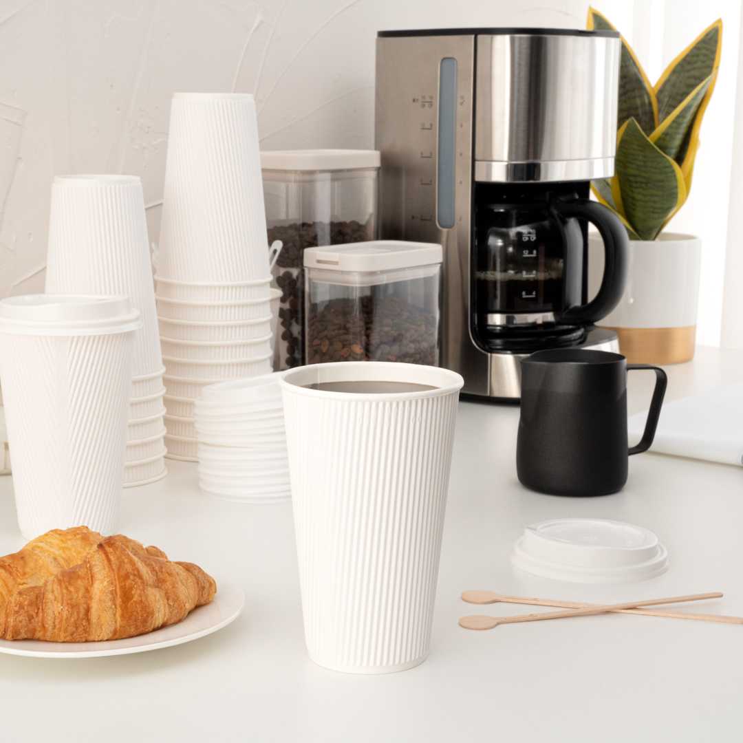 Restpresso 16 oz White Paper Coffee Cup - Ripple Wall - 3 1/2" x 3 1/2" x 5 1/2" - 25 count box