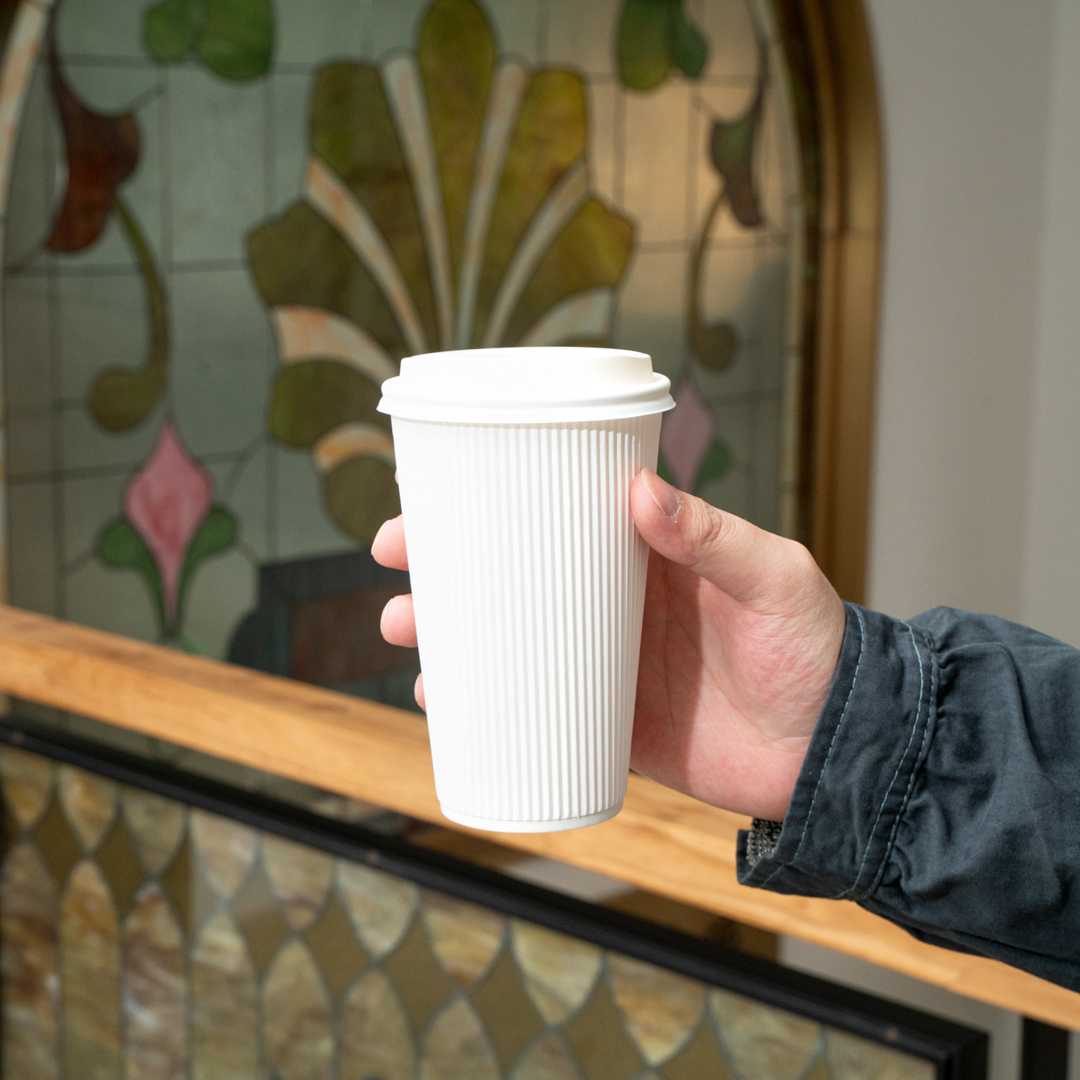 Restpresso 16 oz White Paper Coffee Cup - Ripple Wall - 3 1/2" x 3 1/2" x 5 1/2" - 25 count box