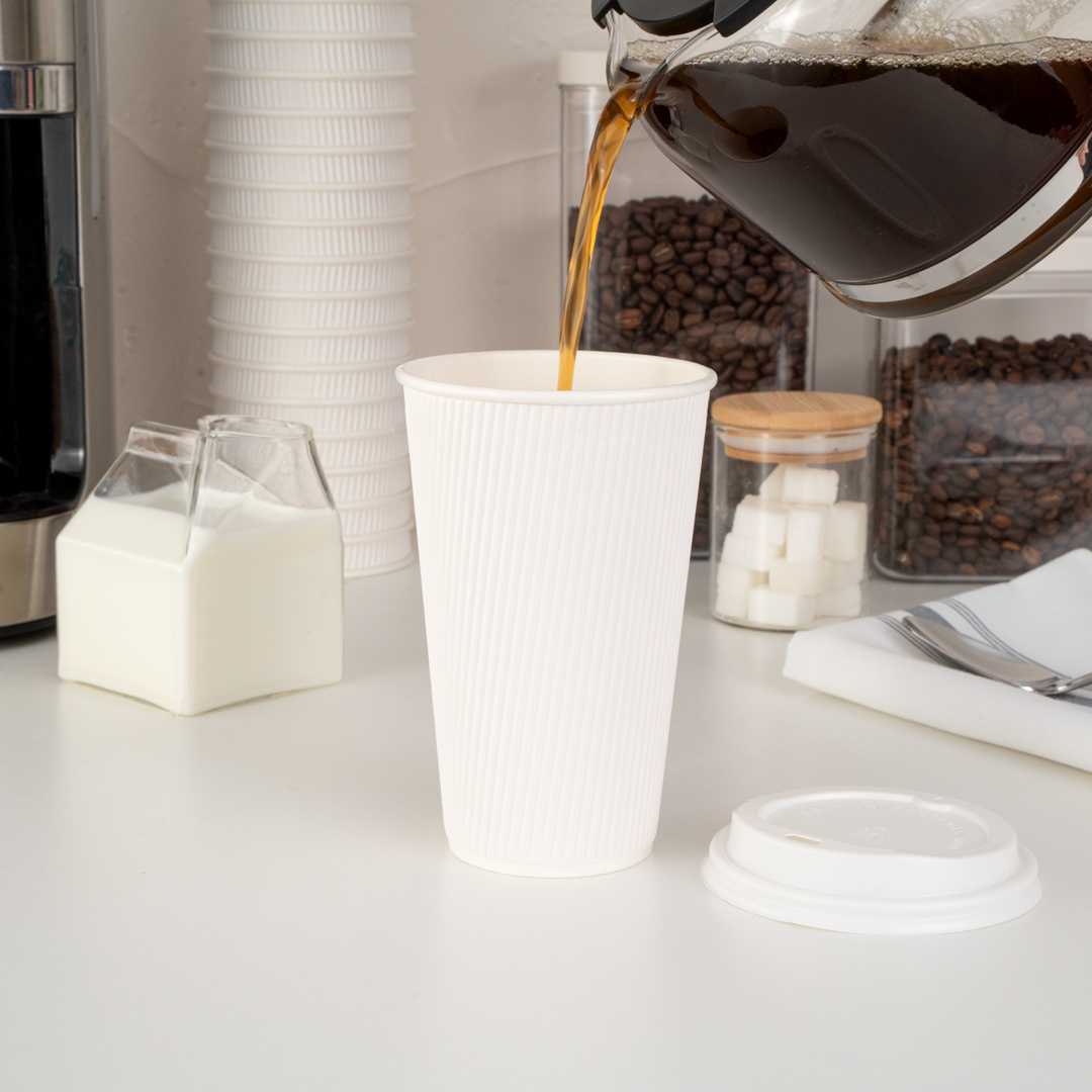 Restpresso 16 oz White Paper Coffee Cup - Ripple Wall - 3 1/2" x 3 1/2" x 5 1/2" - 25 count box