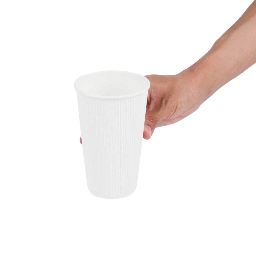Restpresso 16 oz White Paper Coffee Cup - Ripple Wall - 3 1/2" x 3 1/2" x 5 1/2" - 500 count box