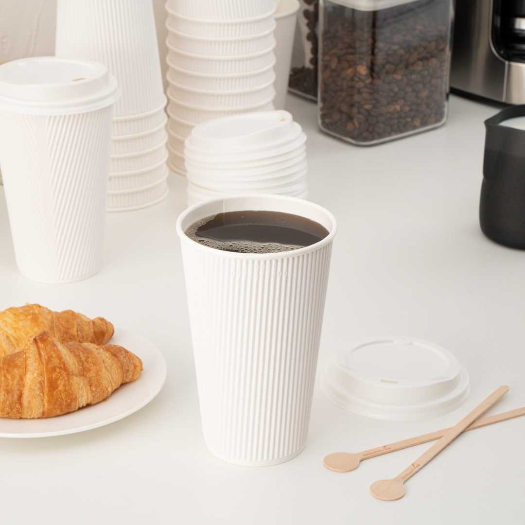Restpresso 16 oz White Paper Coffee Cup - Ripple Wall - 3 1/2" x 3 1/2" x 5 1/2" - 500 count box
