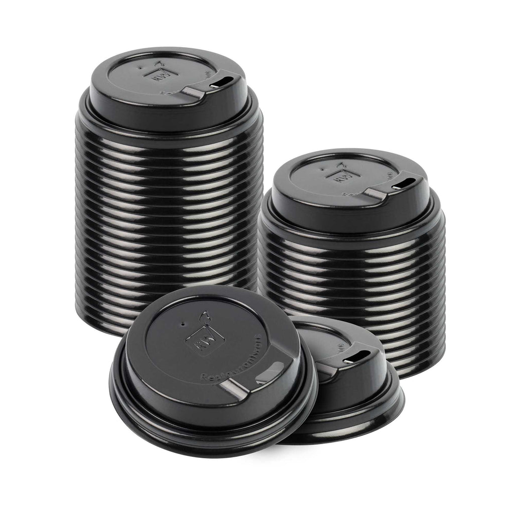 Restpresso Black Plastic Coffee Cup Lid - Fits 4 oz - 2 1/2" x 2 1/2" x 1/2" - 25 count box