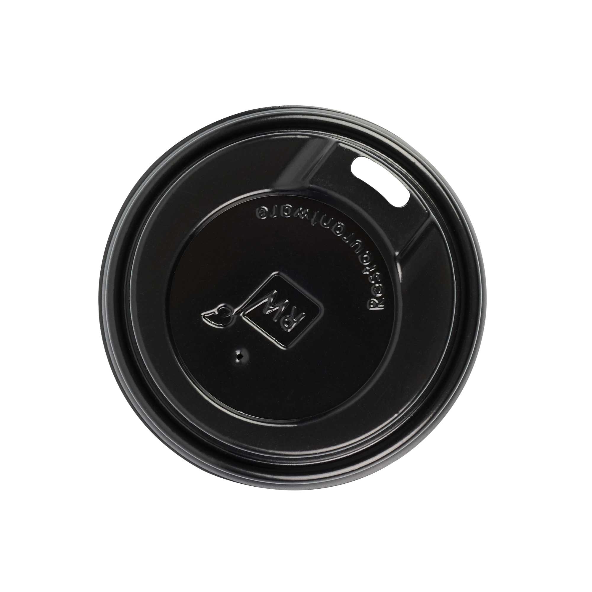 Restpresso Black Plastic Coffee Cup Lid - Fits 4 oz - 2 1/2" x 2 1/2" x 1/2" - 25 count box
