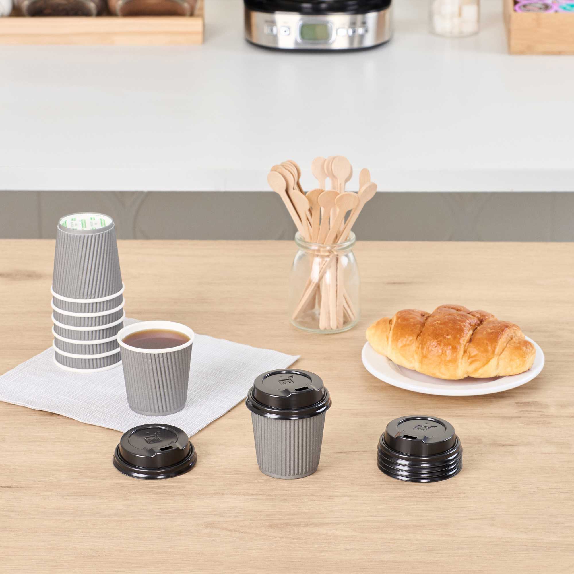 Restpresso Black Plastic Coffee Cup Lid - Fits 4 oz - 2 1/2" x 2 1/2" x 1/2" - 25 count box